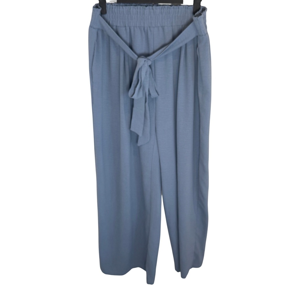 Tarse Pants Women's 2X Blue Wide Leg Cropped Pull On Elastic Waist Tie Front EUC